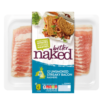 Naked Bacon – Unsmoked Streaky Bacon Rashers 200g